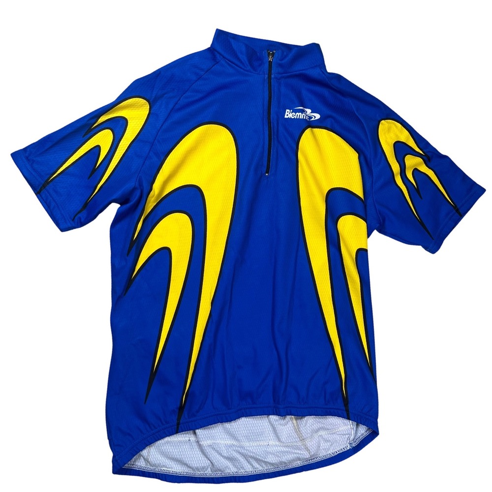 Biemme Cycling Jersey Mens XL Blue‎ Yellow Graphic Quarter Zip Short Sleeve